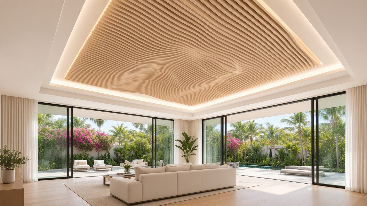 Design rendering: tongue-and-groove ceiling concept